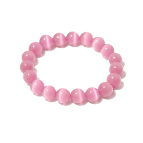 Jade-Armband für Damen und Herren, rosa Katzenaugen-Stein, Stretch-Perlen-Kristall-Armband, Schmuck, 12 mm von Bwesfy