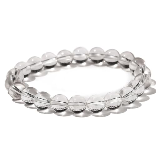 Jade Armband für Damen und Herren, weißes Kristall, transparentes Armband, Edelstein-Stretch-Perlenarmband, Einheitsgröße, Achat von Bwesfy