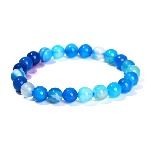 Jade Armband für Frauen, Kristall Edelstein Gestreift Achat Chalcedon Armband Perlen Stretch Armband, 8 mm von Bwesfy