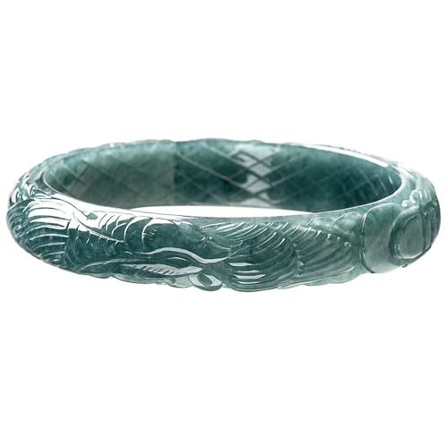 Phoenix geschnitzter blauer Jade-Armreif, Güteklasse A, Jadeit-Armbänder für Damen, mit Schmuckschatulle, 58 mm von Bwesfy