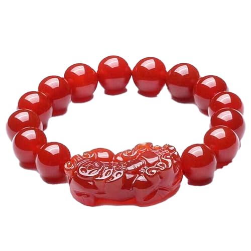 Pixiu Armband aus roter Jade für Damen und Herren, natürlicher Achat, Karneol, Stretch-Perlen, 20 mm von Bwesfy