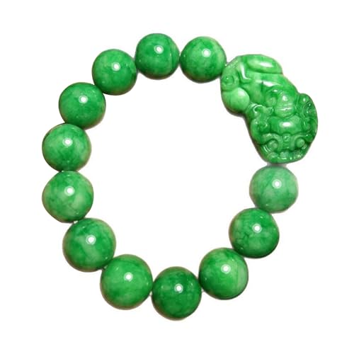 Pixiu grünes Jade-Armband für Damen und Herren, Smaragd-Stretch-Perlenarmband, 14 mm von Bwesfy