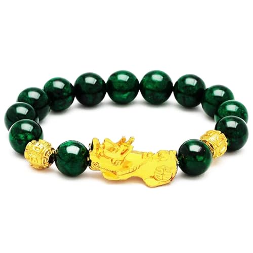 Pixiu grünes Jade-Armband für Damen und Herren, burmesischer Smaragd, Stretch-Perlen, Jadeit-Armband, Glücksschmuck, 14 mm von Bwesfy
