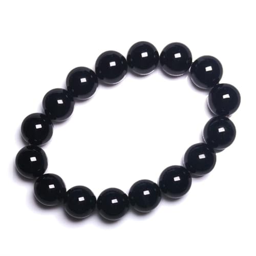 Schwarze Jade-Armbänder für Damen und Herren, natürlicher Achat, Stretch-Perlenarmband, Glücksgeschenk, 16 mm von Bwesfy
