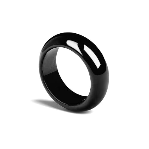 Schwarzer Jade-Ring für Damen und Herren, natürlicher Achat, Chalcedon, Glücksbringer, Bandringe, Einheitsgröße, Achat von Bwesfy