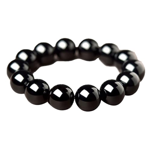 Schwarzes Jade-Armband für Damen und Herren, Achat, Chalcedon, Edelsteine, Stretch-Perlenarmband, Einheitsgröße, Achat von Bwesfy