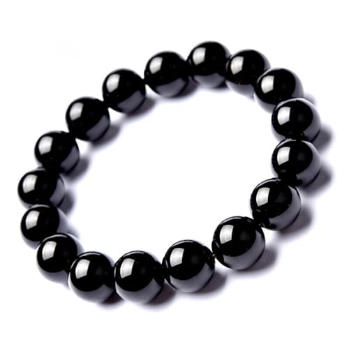 Schwarzes Jade-Armband für Damen und Herren, Glücksarmband, handgefertigter Achatstein, Stretch-Schmuck, 14 mm von Bwesfy
