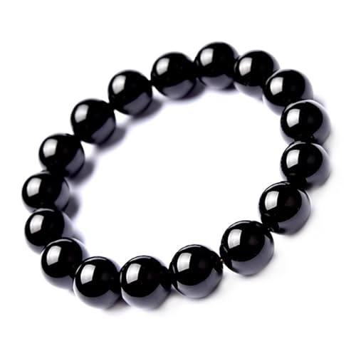 Schwarzes Jade-Armband für Damen und Herren, natürliche Achat-Edelsteine, Stretch-Perlenarmband, Einheitsgröße, Achat von Bwesfy