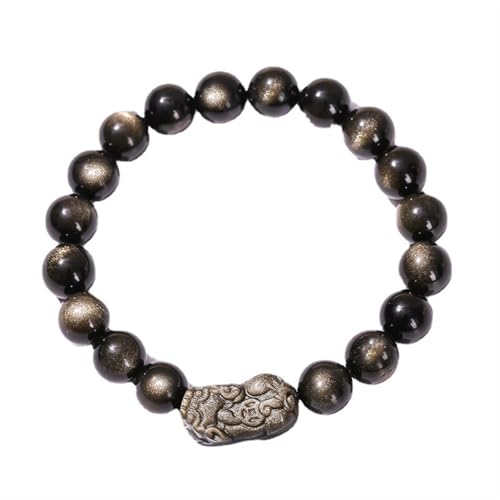 Schwarzes Jade-Armband für Frauen, natürlich geschnitzter Pixiu-Obsidian, handgefertigtes Perlen-Stretch-Armband, 10 mm von Bwesfy