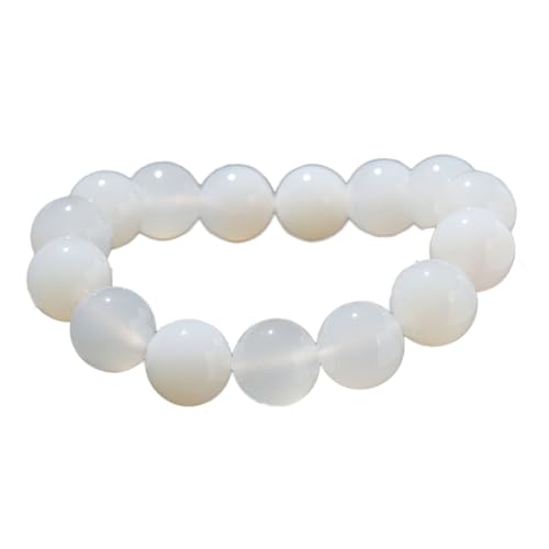 Weißes Jade-Armband für Damen und Herren, Achat, Chalcedon, Edelsteine, Stretch-Perlenarmband, Einheitsgröße, Achat von Bwesfy