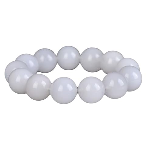Weißes Jade-Armband für Damen und Herren, natürliche Edelsteine, dehnbar, runde Perlen, Einheitsgröße, Achat von Bwesfy