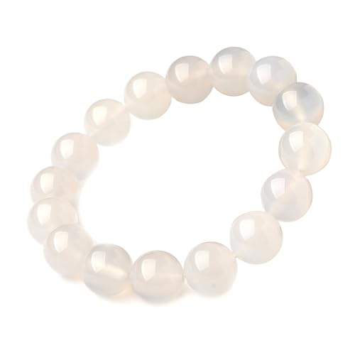 Weißes Jade-Armband für Damen und Herren, natürlicher Achat, Chalcedon, Edelsteine, Stretch-Perlenarmband, Einheitsgröße, Achat von Bwesfy