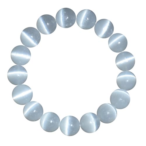 Weißes Katzenaugen-Stein-Jade-Armband für Damen und Herren, natürliche Kristall-Edelsteine, Stretch-Perlenarmband, Einheitsgröße, Achat von Bwesfy