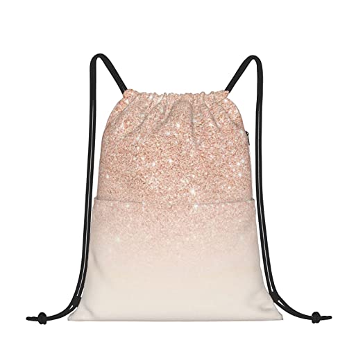 Glitzer-Pailletten-Turnbeutel mit Kordelzug, wasserdichter Sport-Rucksack, Schnur, Schwimmen, Kordelzug, PE-Beutel für Damen und Herren, Roségold, künstlicher Glitzer., One size von Bxcqzs