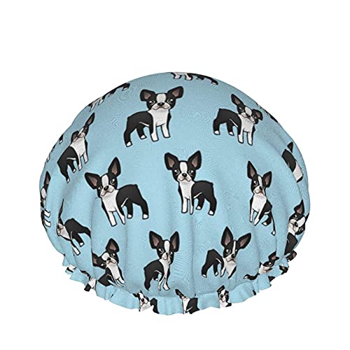 Netter Boston Terrier Mein bester Freund Duschhaube Badehaarmützen Doppelte wasserdichte Schichten Badeduschen Hut für Frauen Männer von Bxfdc