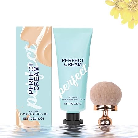All-Over Complexion Perfector mit extra großem Makeup-Pinsel, langanhaltende CC Cream Foundation, wasserfeste Transfer-Resistant Skin Tint, Concealer mit hoher Deckkraft, Evens Skin (象牙白) von Bxjinkele
