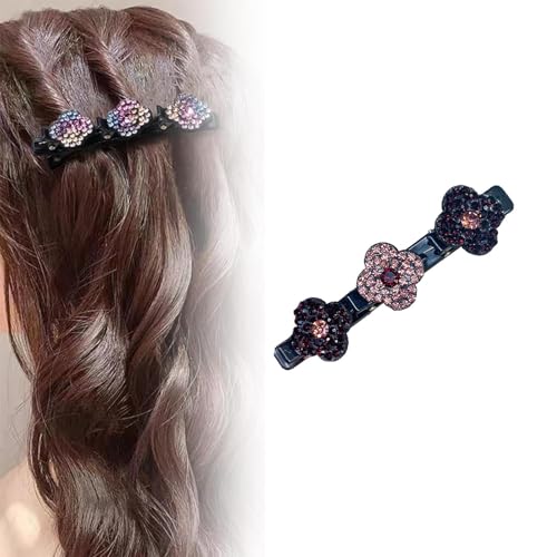 Glitzernde Kristall-Stein Geflochtene Haarspangen, Glänzende Strass-Haarspange, Kolibri Haarspange Mit Kristallblume, Vierblättrige Kleeblatt Haarspangen Damen, Doppelschicht-Mini-Haarspangen (C) von Bxjinkele