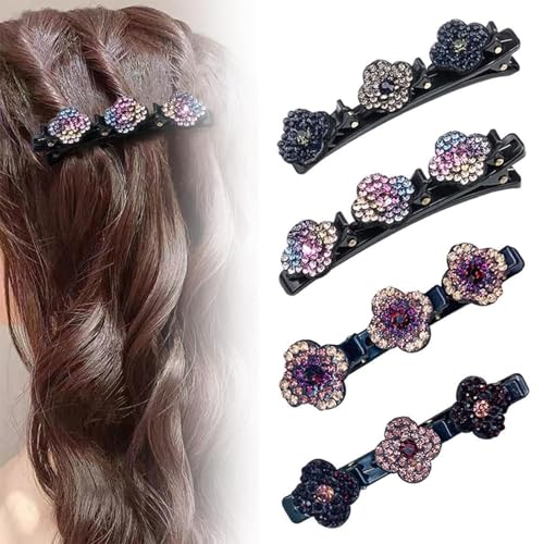 Glitzernde Kristall-Stein Geflochtene Haarspangen, Glänzende Strass-Haarspange, Kolibri Haarspange Mit Kristallblume, Vierblättrige Kleeblatt Haarspangen Damen, Doppelschicht-Mini-Haarspangen (4Pcs) Glitzernde Kristall-Stein Geflochtene Haarspangen, Glänzende Strass-Haarspange, Kolibri Haarspange Mit Kristallblume, Vierblättrige Kleeblatt Haarspangen Damen, Doppelschicht-Mini-Haarspangen (4Pcs) von Bxjinkele