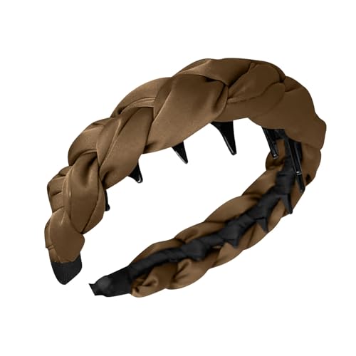 Trachten-Haarreif Satin Flechtoptik - Damen Haarschmuck, mit Zahnkamm Strukturierte Haare Haarnadel, Samt Haarreif, Geflochten Stirnband Breit Haarband Mode Haarschmuck (Kaffee, B) von Bxjinkele