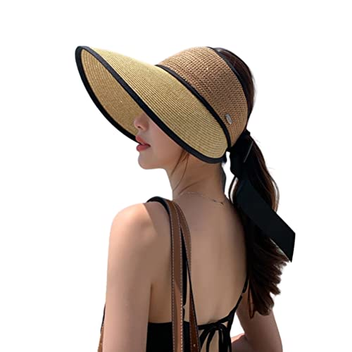 Bxyzan Sonnenblendenhut, Faltbarer Stroh-Sonnenschutz Frauen, Sonnenschutz, breite Krempe, Schleife, Sonnenhut, leer, atmungsaktiver Sommer-Strandhut, rollbarer Damen, breite Bxyzan Sonnenblendenhut, Faltbarer Stroh-Sonnenschutz Frauen, Sonnenschutz, breite Krempe, Schleife, Sonnenhut, leer, atmungsaktiver Sommer-Strandhut, rollbarer Damen, breite von Bxyzan