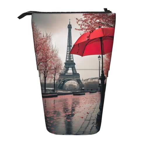 Bxzpzplj Eiffelturm mit rotem Regenschirm-Aufdruck, Stehendes Federmäppchen für Büro, Schreibwaren, einziehbares Federmäppchen, Federmäppchen, Arbeit, Eiffelturm mit rotem Schirm, Einheitsgröße von Bxzpzplj