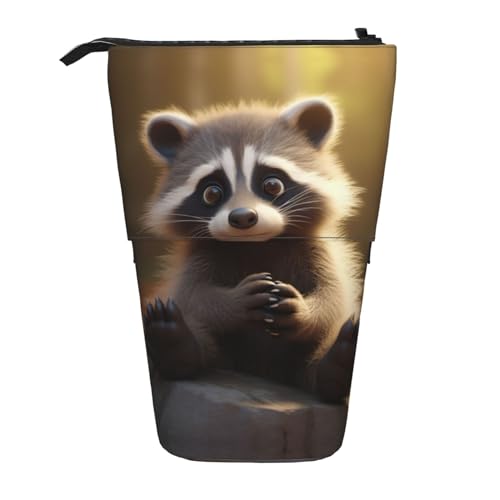 Bxzpzplj Eiffelturm mit rotem Regenschirm-Aufdruck, Stehendes Federmäppchen für Büro, Schreibwaren, einziehbares Federmäppchen, Federmäppchen, Arbeit, Süßer Waschbär 2, Einheitsgröße von Bxzpzplj