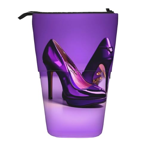 Bxzpzplj Federmäppchen mit Blumen-Diamant-Malerei, Teleskop-Schreibwaren, Aufbewahrungstasche für Schulbedarf, Make-up-Aufbewahrung, Elegante lila High Heels mit Lippenstift, Einheitsgröße von Bxzpzplj