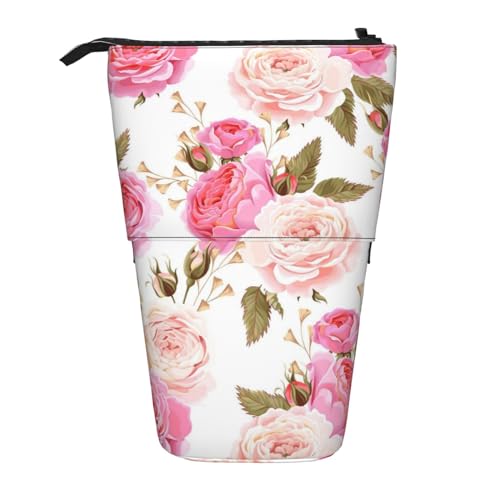 Bxzpzplj Federmäppchen mit Kuh-Punktdruck, Teleskop-Etui, Schreibwaren-Aufbewahrungstasche, Federmäppchen für Schule, Teenager, Jungen, Blume, Rose, Rosa, Einheitsgröße von Bxzpzplj