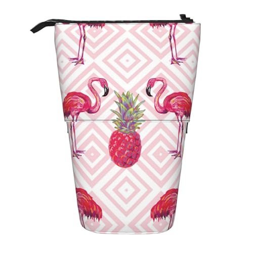 Bxzpzplj Federmäppchen mit Rosen-Blumendruck, Teleskop-Etui, Schreibwaren-Aufbewahrungstasche, Federmäppchen für Schule, Teenager, Jungen, Pink Flamingo Ananas, Einheitsgröße von Bxzpzplj