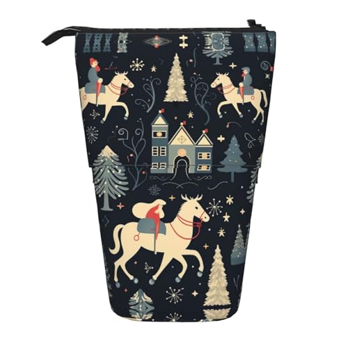 Bxzpzplj Federmäppchen mit italienischem Straßendruck, stehend, für Büro, Schreibwaren, einziehbares Federmäppchen, Federmäppchen, Arbeit, Haus Hirsch Baum Weihnachten, Einheitsgröße von Bxzpzplj