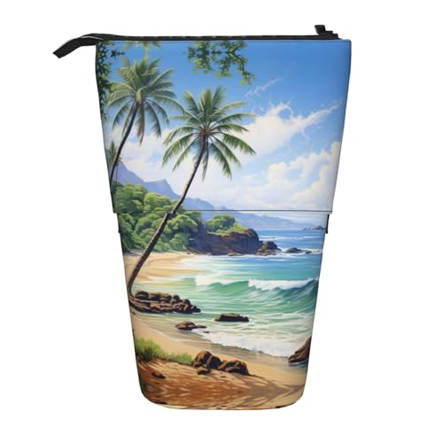Bxzpzplj Federmäppchen mit italienischem Straßendruck, stehend, für Büro, Schreibwaren, einziehbares Federmäppchen, Federmäppchen, Arbeit, Hawaiianischer Strand mit Palmen2, Einheitsgröße von Bxzpzplj