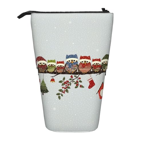 Bxzpzplj Federmäppchen mit niedlichem Cartoon-Giraffen-Druck, stehend, für Büro, Schreibwaren, einziehbares Federmäppchen, Federmäppchen, Arbeit, Niedliche Weihnachtseulen auf Ast, Einheitsgröße von Bxzpzplj