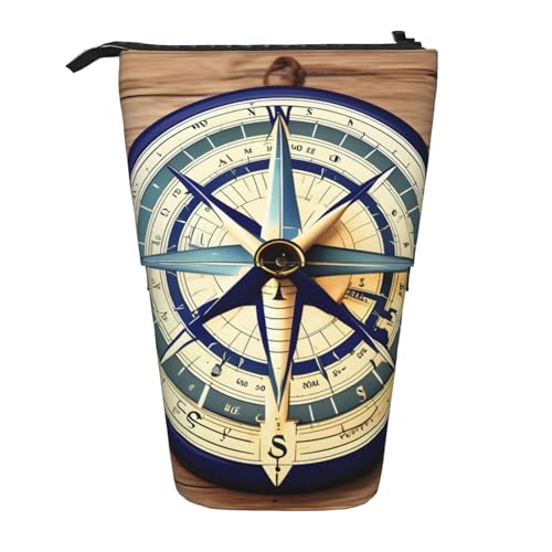 Bxzpzplj Federmäppchen mit rotem und weißem Punktemuster, stehend, für Büro, Schreibwaren, einziehbares Federmäppchen, Federmäppchen, Arbeit, Maritimer Segelboot-Kompass, Einheitsgröße von Bxzpzplj