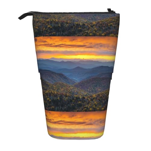 Bxzpzplj Glänzendes silberfarbenes Glitzer-Druck-Feder-Teleskop-Etui, Schreibwaren-Aufbewahrungstasche, Federmäppchen für Schule, Teenager, Jungen, Blue Ridge Parkway Mountains, Einheitsgröße von Bxzpzplj