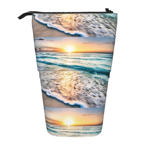 Bxzpzplj Honigbienen-Druck-Bleistifttasche, Teleskop-Etui, Schreibwaren-Aufbewahrungstasche, Federmäppchen für Schule, Teenager, Jungen, Beach Sunset Ocean, Einheitsgröße von Bxzpzplj