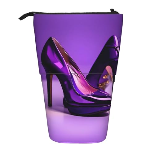 Bxzpzplj Modisches Teleskop-Federmäppchen für Erwachsene, mit violettem Herzmotiv, Aufbewahrungstasche für Teenager, Schulbedarf, Elegante lila High Heels mit Lippenstift, Einheitsgröße von Bxzpzplj