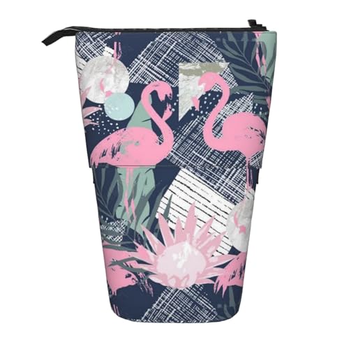 Bxzpzplj Notendruck-Bleistifttasche, Teleskop-Etui, Schreibwaren-Aufbewahrungstasche, Federmäppchen für Schule, Teenager, Jungen, Rosa Flamingo und Blätter, Einheitsgröße von Bxzpzplj