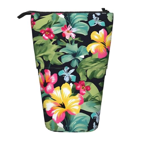 Bxzpzplj Stehendes Federmäppchen mit Eiswaffel-Aufdruck, für Büro, Schreibwaren, einziehbares Federmäppchen, Federmäppchen, Arbeit, Hawaiianischer Blumendruck1, Einheitsgröße von Bxzpzplj