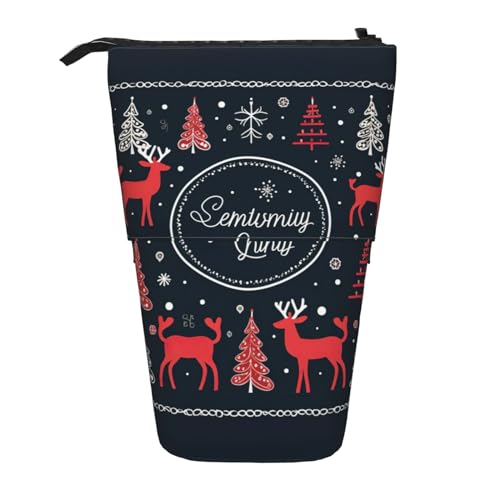 Bxzpzplj Stehendes Federmäppchen mit Friedensfrosch-Baum-Aufdruck, für Büro, Schreibwaren, einziehbares Federmäppchen, Federmäppchen, Arbeit, Frohe Weihnachten Happy, Einheitsgröße von Bxzpzplj