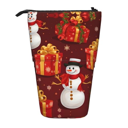 Bxzpzplj Stehendes Federmäppchen mit Friedensfrosch-Baum-Aufdruck, für Büro, Schreibwaren, einziehbares Federmäppchen, Federmäppchen, Arbeit, Frohe Weihnachten Schneemann, Einheitsgröße von Bxzpzplj