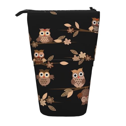 Bxzpzplj Stehendes Federmäppchen mit Kaktus-Flamingo-Rosen-Motiv, für Büro, Schreibwaren, einziehbares Federmäppchen, Federmäppchen, Arbeit, Niedliche braune Cartoon-Eulen, Einheitsgröße von Bxzpzplj