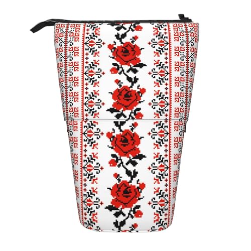 Bxzpzplj Terrazzo Federmäppchen mit Marmor-Motiv, Pastelldruck, Mehrzweck-Teleskop-Federmäppchen, Organizer, Schreibwaren-Aufbewahrungstasche, Ukrainische Stickerei Stil Rose, Einheitsgröße von Bxzpzplj