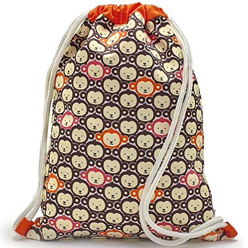 By Bers LEON Kinder Turnbeutel Rucksack Tasche Teenager Gymbag Gymsack Sportbeutel (Kind_Affe_Braun) von By Bers