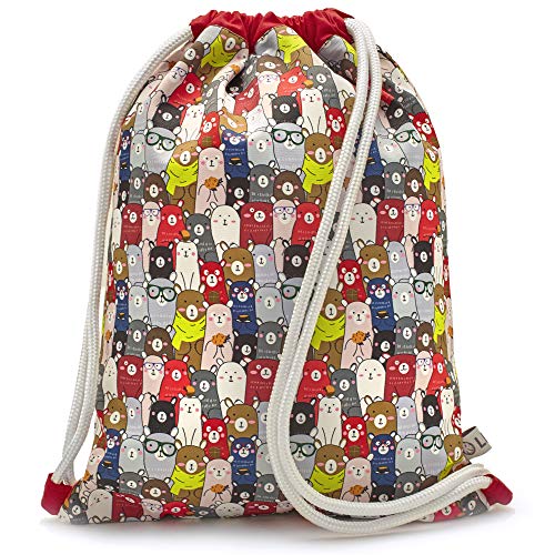By Bers LEON Kinder Turnbeutel Rucksack Tasche Teenager Gymbag Gymsack Sportbeutel (KindKatzebunt_rot) von By Bers