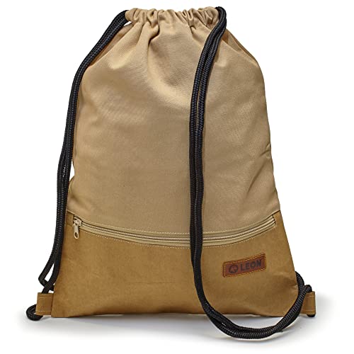 By Bers LEON Kork bzw Schlange Turnbeutel mit Innentaschen Reißverschluss Rucksack Beutel Tasche Damen Männer Gym Bag Draw String (TB_Papier_Beige) von By Bers