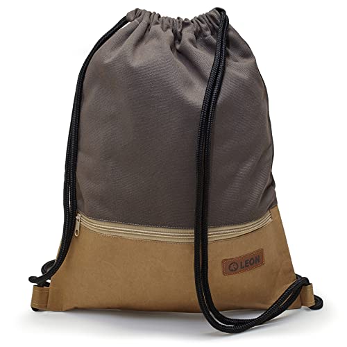 By Bers LEON Kork bzw Schlange Turnbeutel mit Innentaschen Reißverschluss Rucksack Beutel Tasche Damen Männer Gym Bag Draw String (TB_Papier_Braun) von By Bers