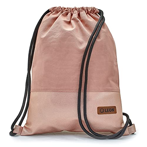 By-Bers LEON Tasche Turnbeutel Rucksack, Design unifarben mit Kunstlederboden, Sportbeutel Gym Bag Gymsack Hipster Fashion, Rosa_rosametallic, flach 34cmx45cm +-1cm von By Bers