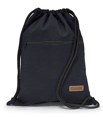 By Bers LEON Turnbeutel, große Reißverschluss Außentasche, mit Innentaschen Rucksack Tasche Damen Herren & Teenager Gym Bag Draw String (Blau_Zipper) von By Bers