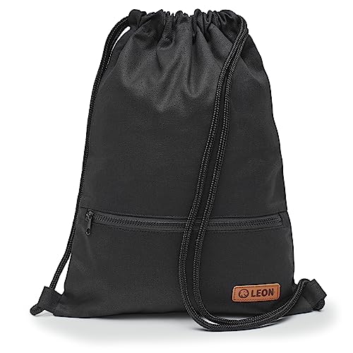 By Bers LEON Turnbeutel, große Reißverschluss Außentasche, mit Innentaschen Rucksack Tasche Damen Herren & Teenager Gym Bag Draw String (Schw/weiß_Zipper) von By Bers