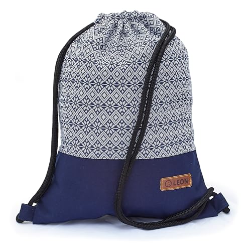 By Bers LEON Turnbeutel mit Innentaschen Reißverschluss Rucksack Beutel Tasche Damen Männer Gym Bag Draw String (Boho 003Blau) von By Bers